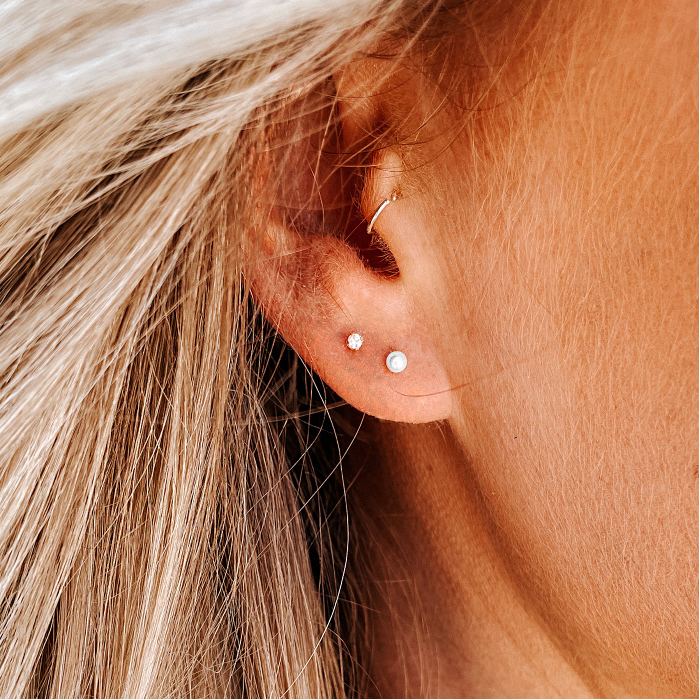 Louison Pearl stud earrings, Leaf, White, Rhodium plated | Swarovski